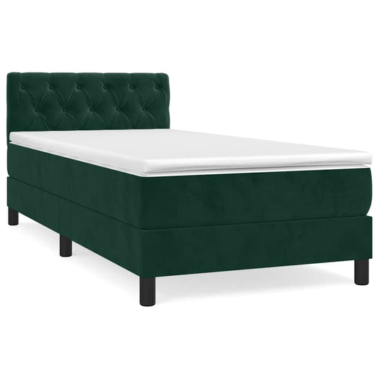 vidaXL Κρεβάτι Boxspring με Στρώμα Σκούρο Πράσινο 80x200 εκ. Βελούδινο
