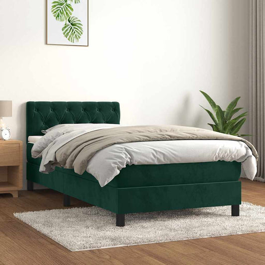 vidaXL Κρεβάτι Boxspring με Στρώμα Σκούρο Πράσινο 80x200 εκ. Βελούδινο