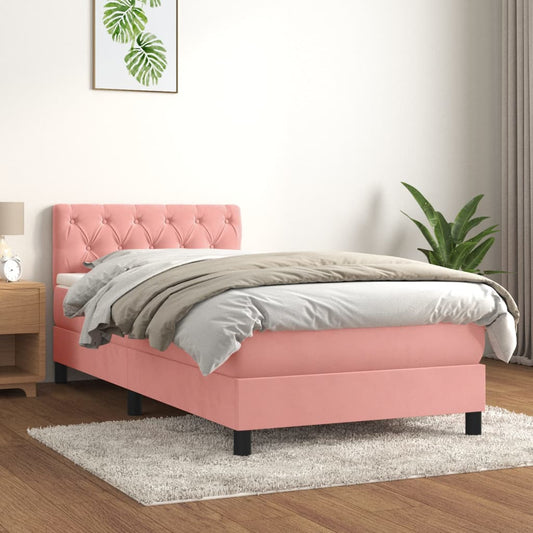 vidaXL Κρεβάτι Boxspring με Στρώμα Ροζ 80 x 200 εκ. Βελούδινο