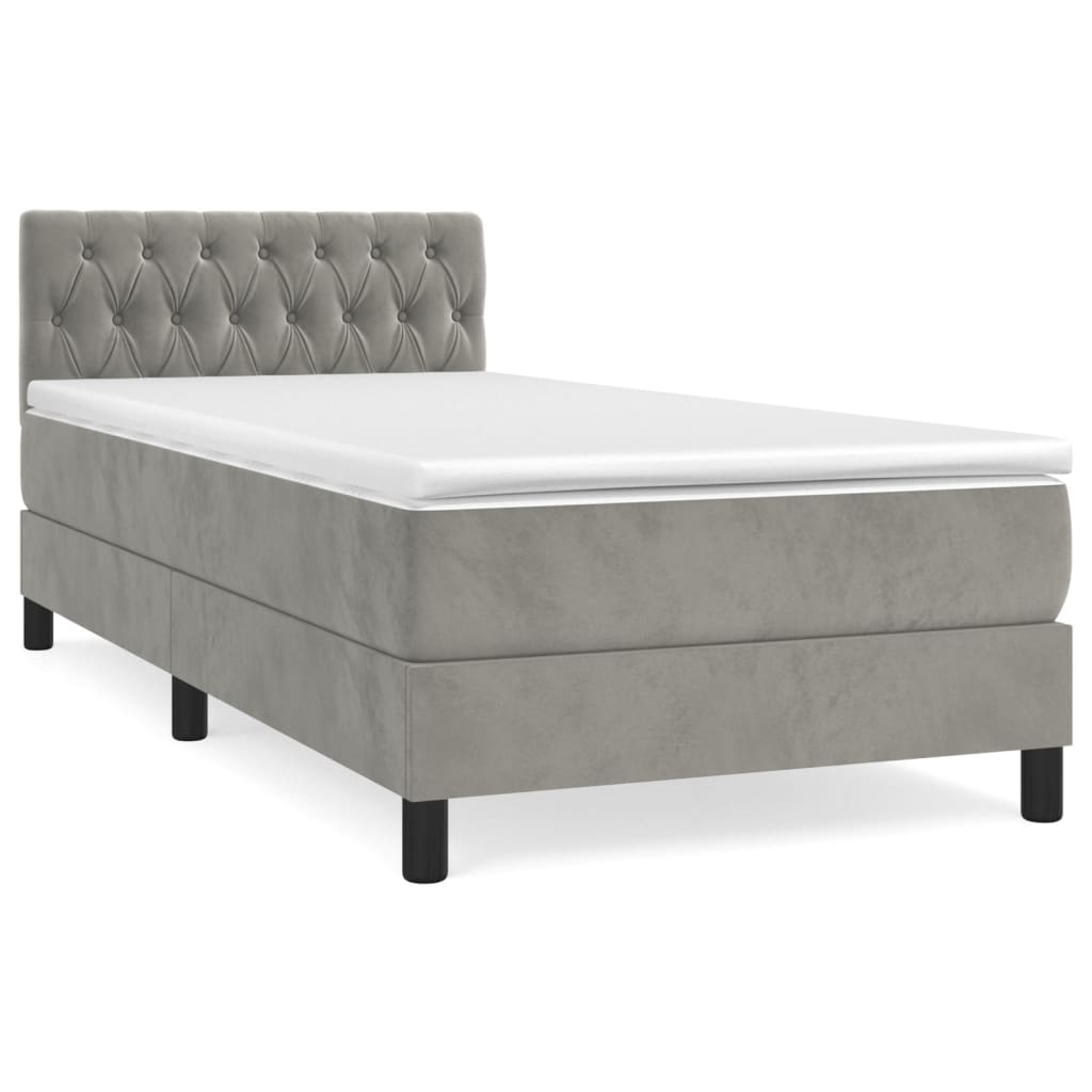 vidaXL Κρεβάτι Boxspring με Στρώμα Ανοιχτό Γκρι 90x190 εκ. Βελούδινο