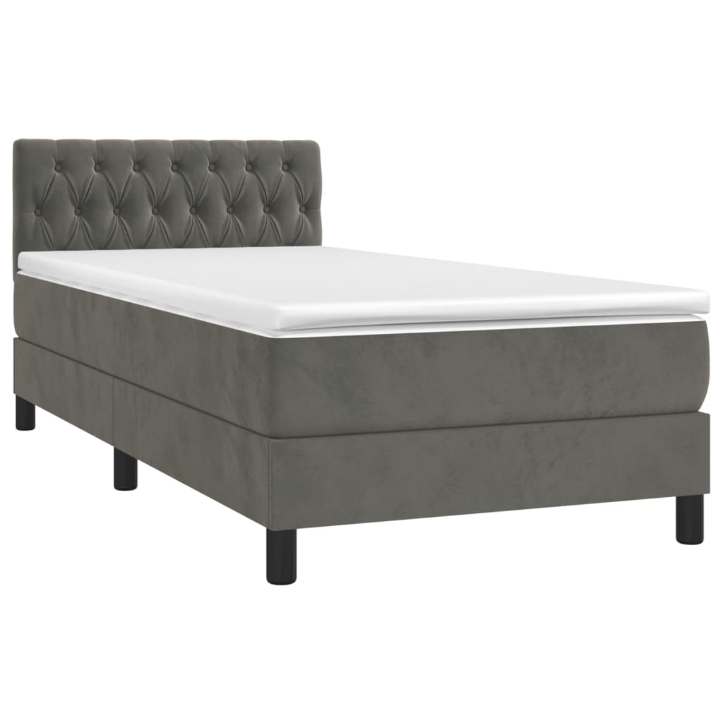 vidaXL Κρεβάτι Boxspring με Στρώμα Σκούρο Γκρι 90x190 εκ. Βελούδινο