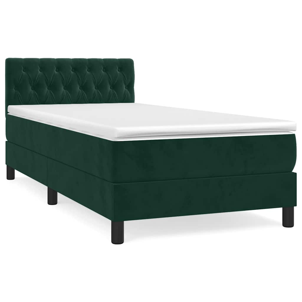 vidaXL Κρεβάτι Boxspring με Στρώμα Σκούρο Πράσινο 90x190 εκ. Βελούδινο