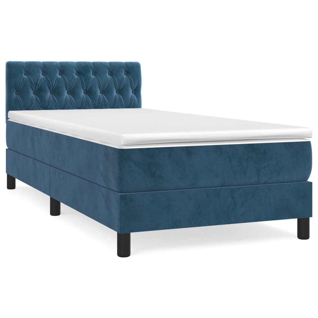 vidaXL Κρεβάτι Boxspring με Στρώμα Σκούρο Μπλε 90x200 εκ. Βελούδινο