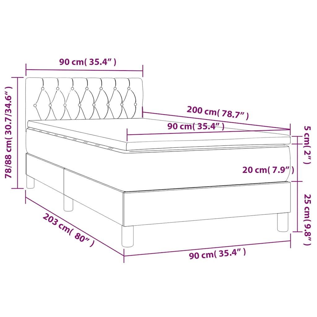 vidaXL Κρεβάτι Boxspring με Στρώμα Σκούρο Μπλε 90x200 εκ. Βελούδινο