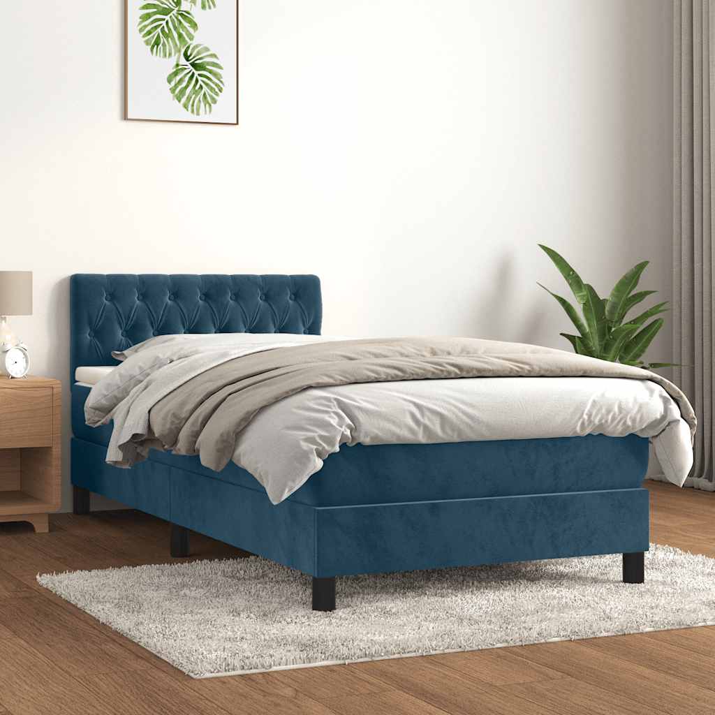vidaXL Κρεβάτι Boxspring με Στρώμα Σκούρο Μπλε 90x200 εκ. Βελούδινο