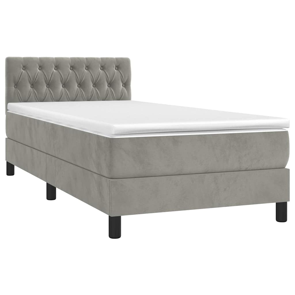 vidaXL Κρεβάτι Boxspring με Στρώμα Ανοιχτό Γκρι 100x200 εκ. Βελούδινο