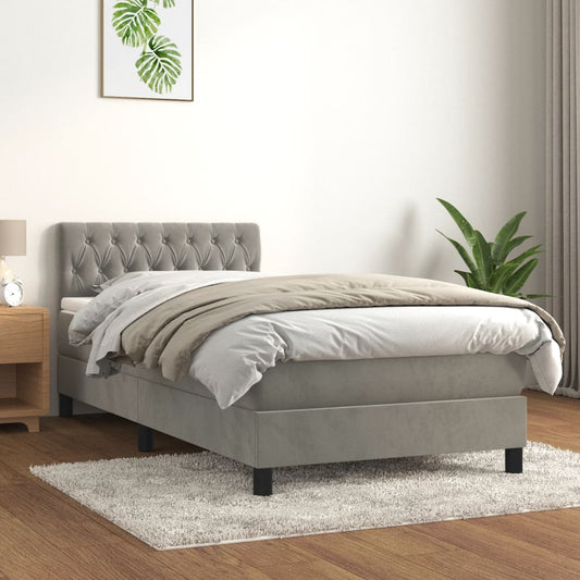 vidaXL Κρεβάτι Boxspring με Στρώμα Ανοιχτό Γκρι 100x200 εκ. Βελούδινο