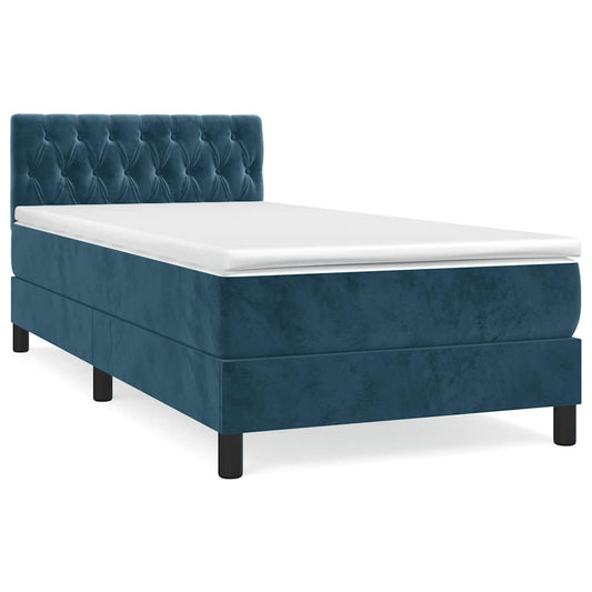 vidaXL Κρεβάτι Boxspring με Στρώμα Σκούρο Μπλε 100x200 εκ. Βελούδινο
