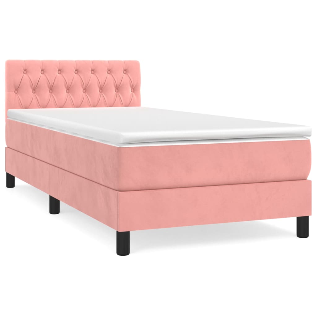 vidaXL Κρεβάτι Boxspring με Στρώμα Ροζ 100x200 εκ. Βελούδινο