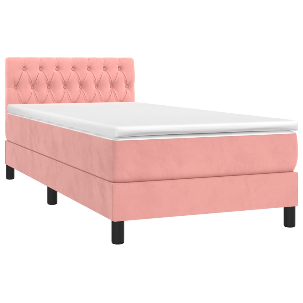 vidaXL Κρεβάτι Boxspring με Στρώμα Ροζ 100x200 εκ. Βελούδινο