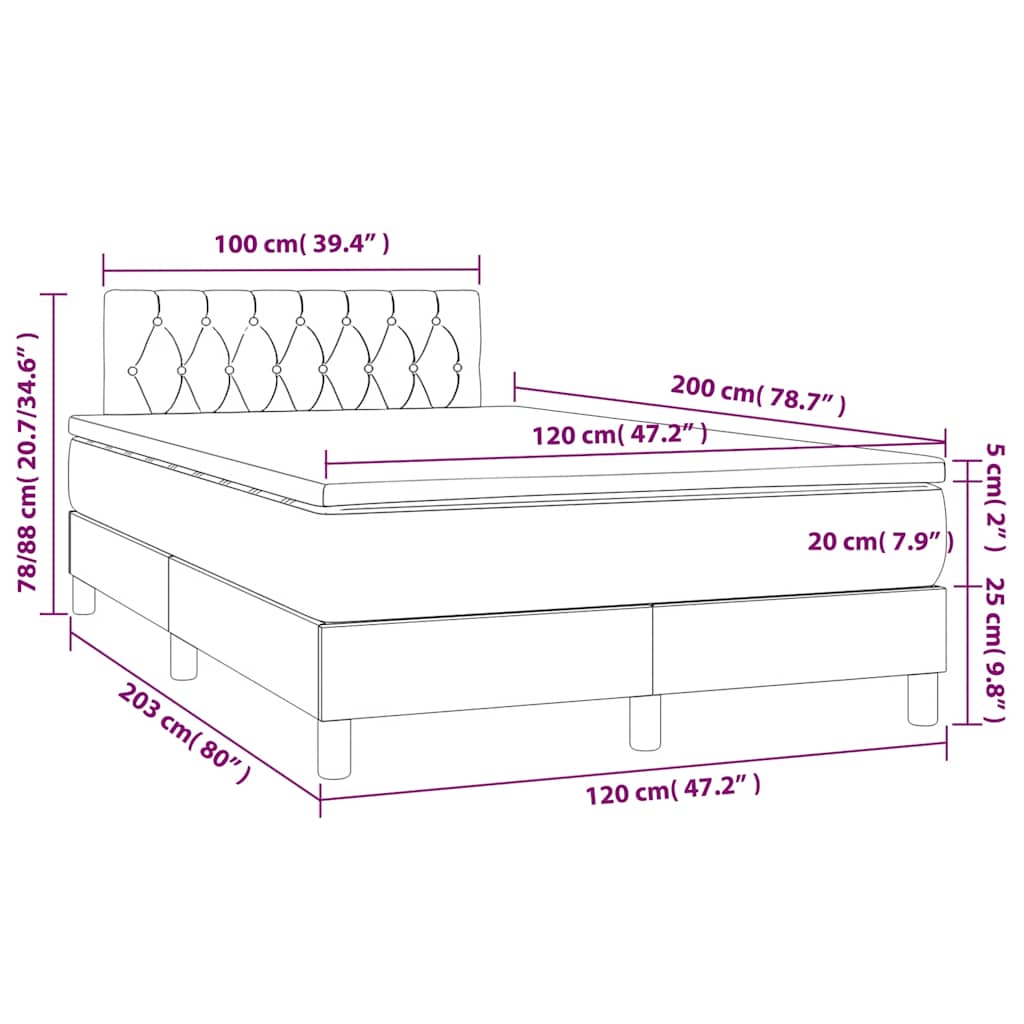 vidaXL Κρεβάτι Boxspring με Στρώμα Σκούρο Πράσινο 120x200εκ. Βελούδινο