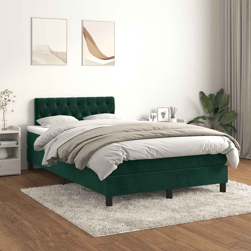 vidaXL Κρεβάτι Boxspring με Στρώμα Σκούρο Πράσινο 120x200εκ. Βελούδινο