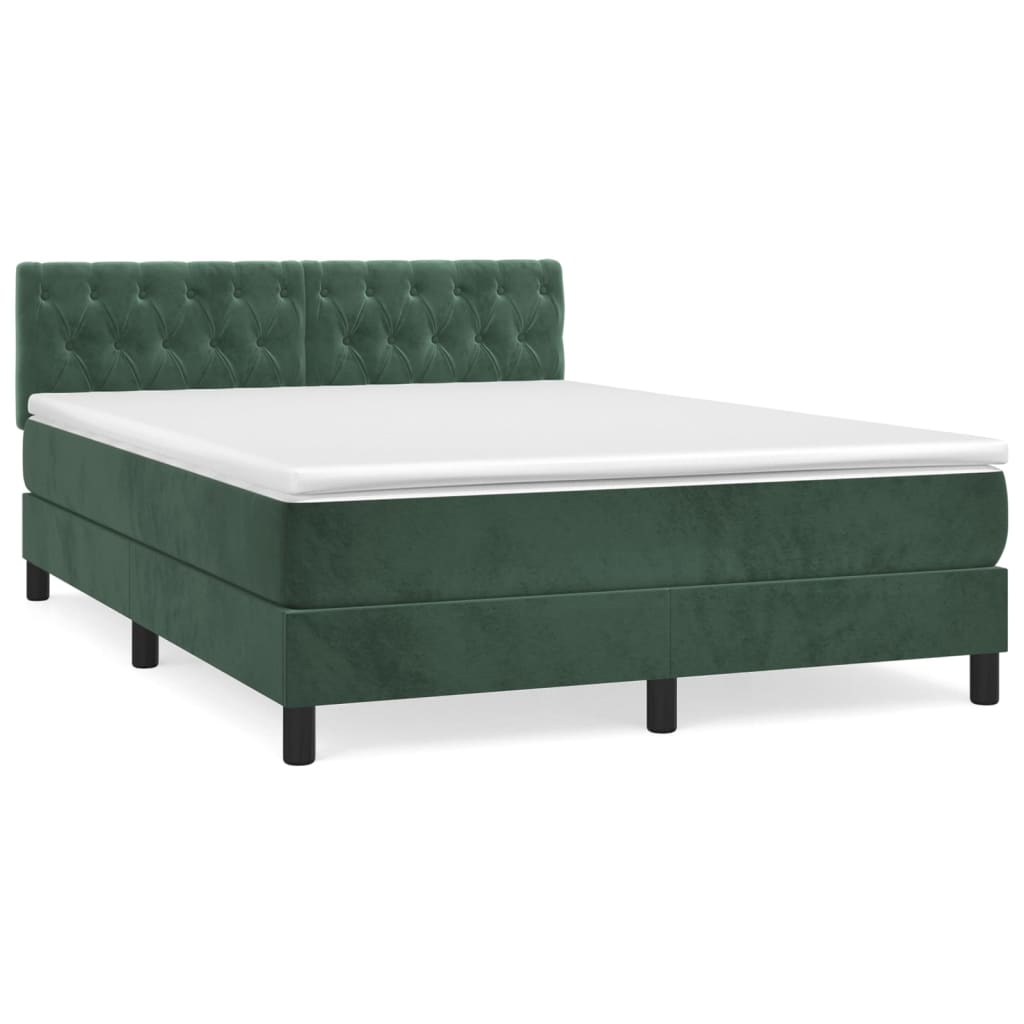 vidaXL Κρεβάτι Boxspring με Στρώμα Σκούρο Πράσινο 140x190εκ. Βελούδινο
