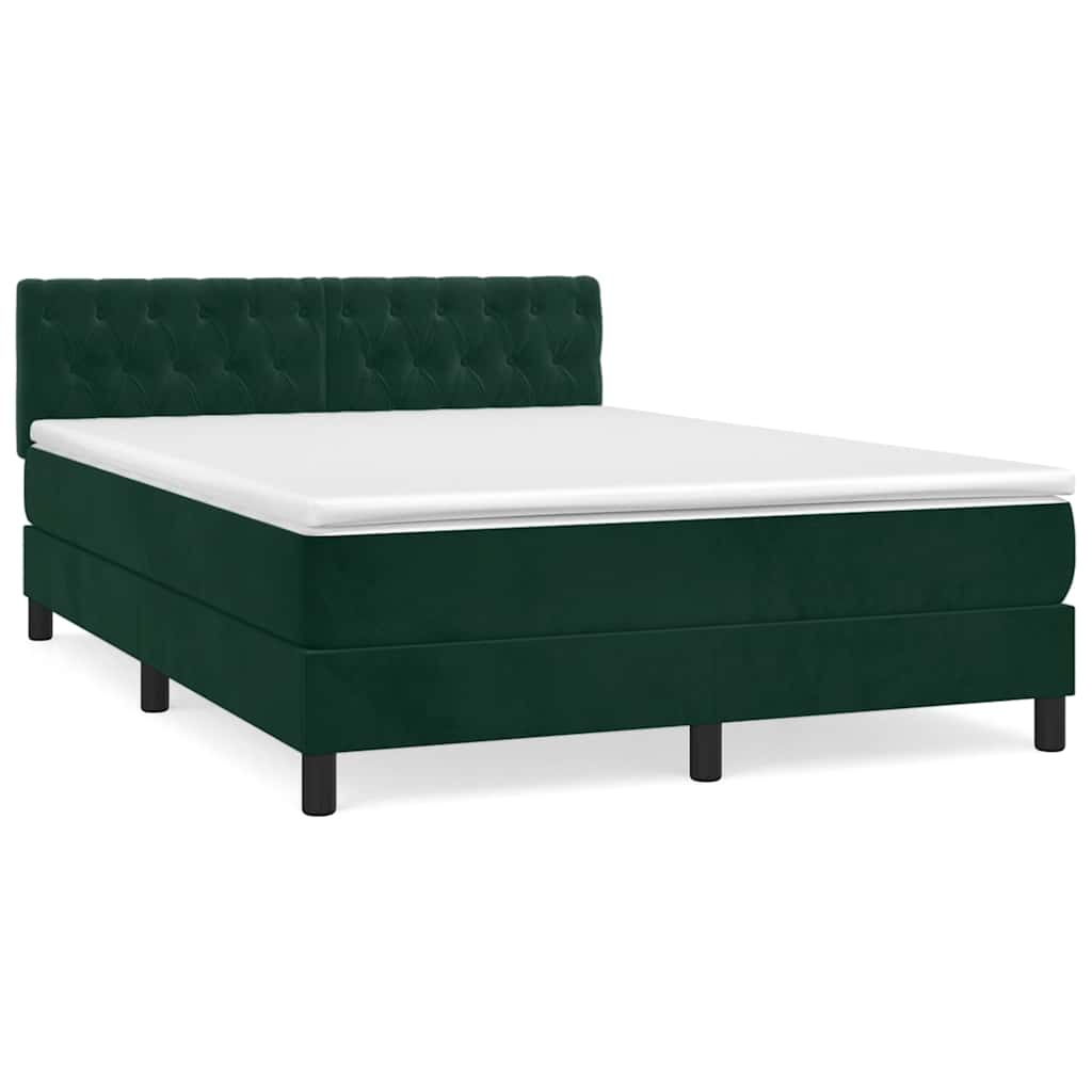 vidaXL Κρεβάτι Boxspring με Στρώμα Σκούρο Πράσινο 140x190εκ. Βελούδινο