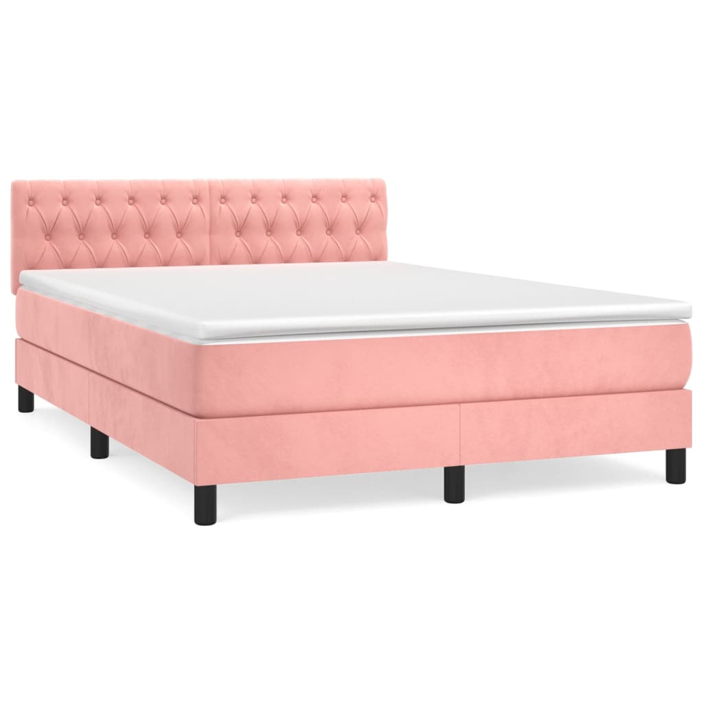 vidaXL Κρεβάτι Boxspring με Στρώμα Ροζ 140x190 εκ. Βελούδινο