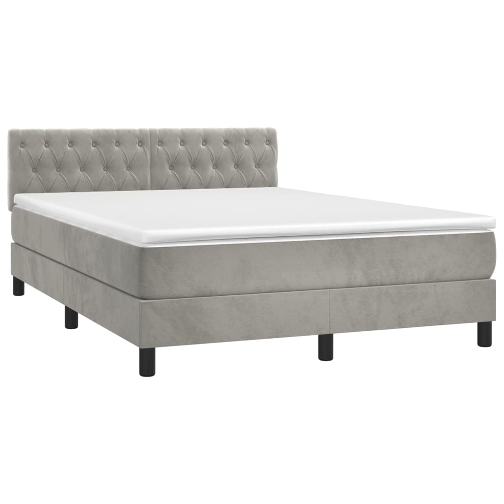 vidaXL Κρεβάτι Boxspring με Στρώμα Ανοιχτό Γκρι 140x200 εκ. Βελούδινο