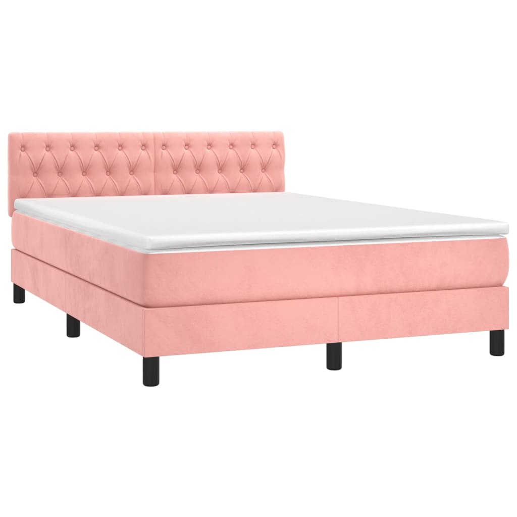 vidaXL Κρεβάτι Boxspring με Στρώμα Ροζ 140x200 εκ. Βελούδινο