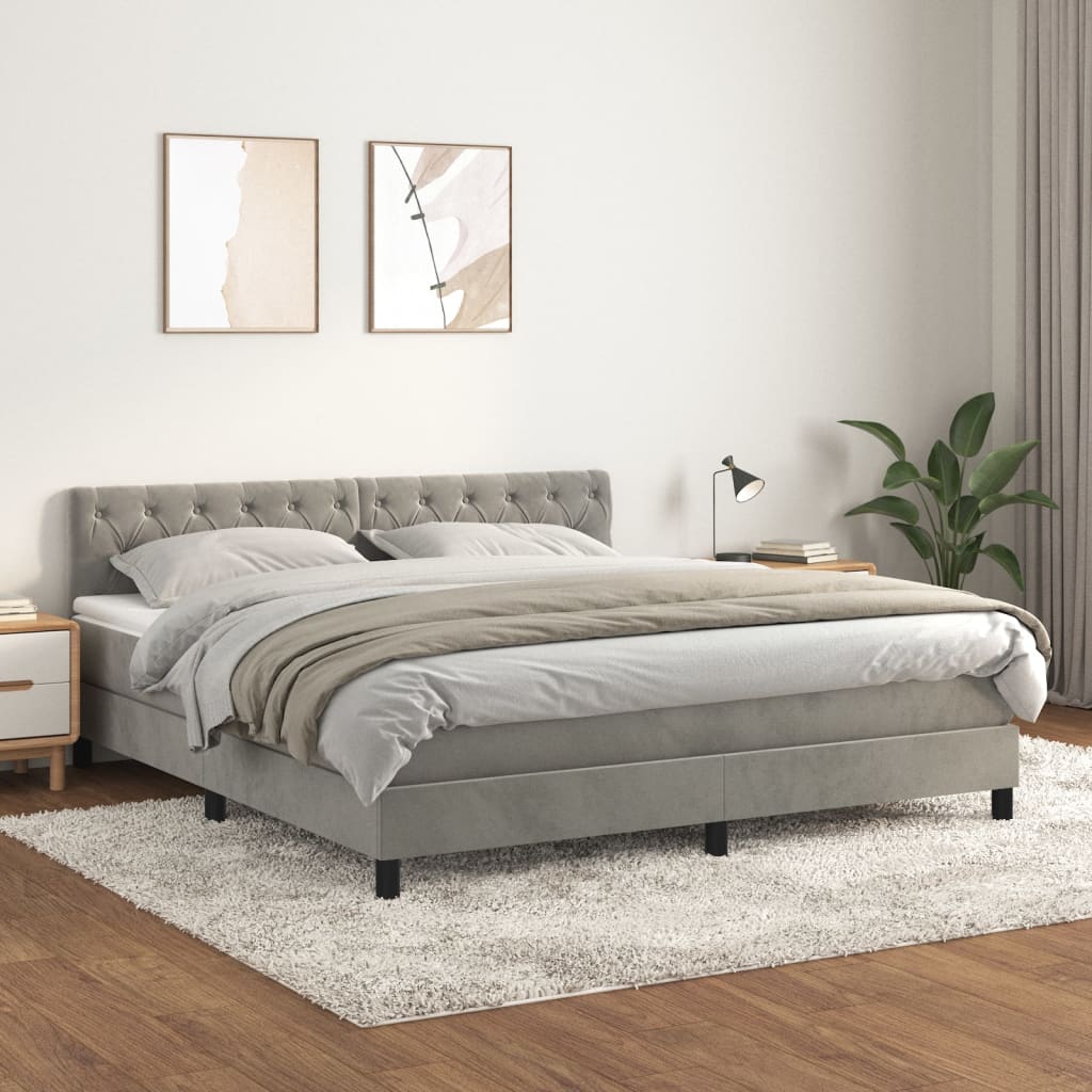 vidaXL Κρεβάτι Boxspring με Στρώμα Ανοιχτό Γκρι 160x200 εκ. Βελούδινο
