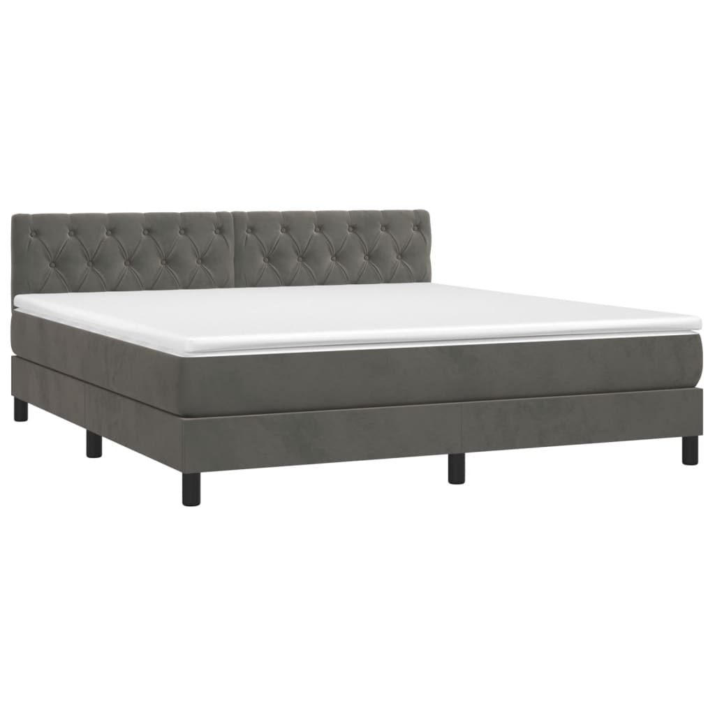 vidaXL Κρεβάτι Boxspring με Στρώμα Σκούρο Γκρι 160x200 εκ. Βελούδινο
