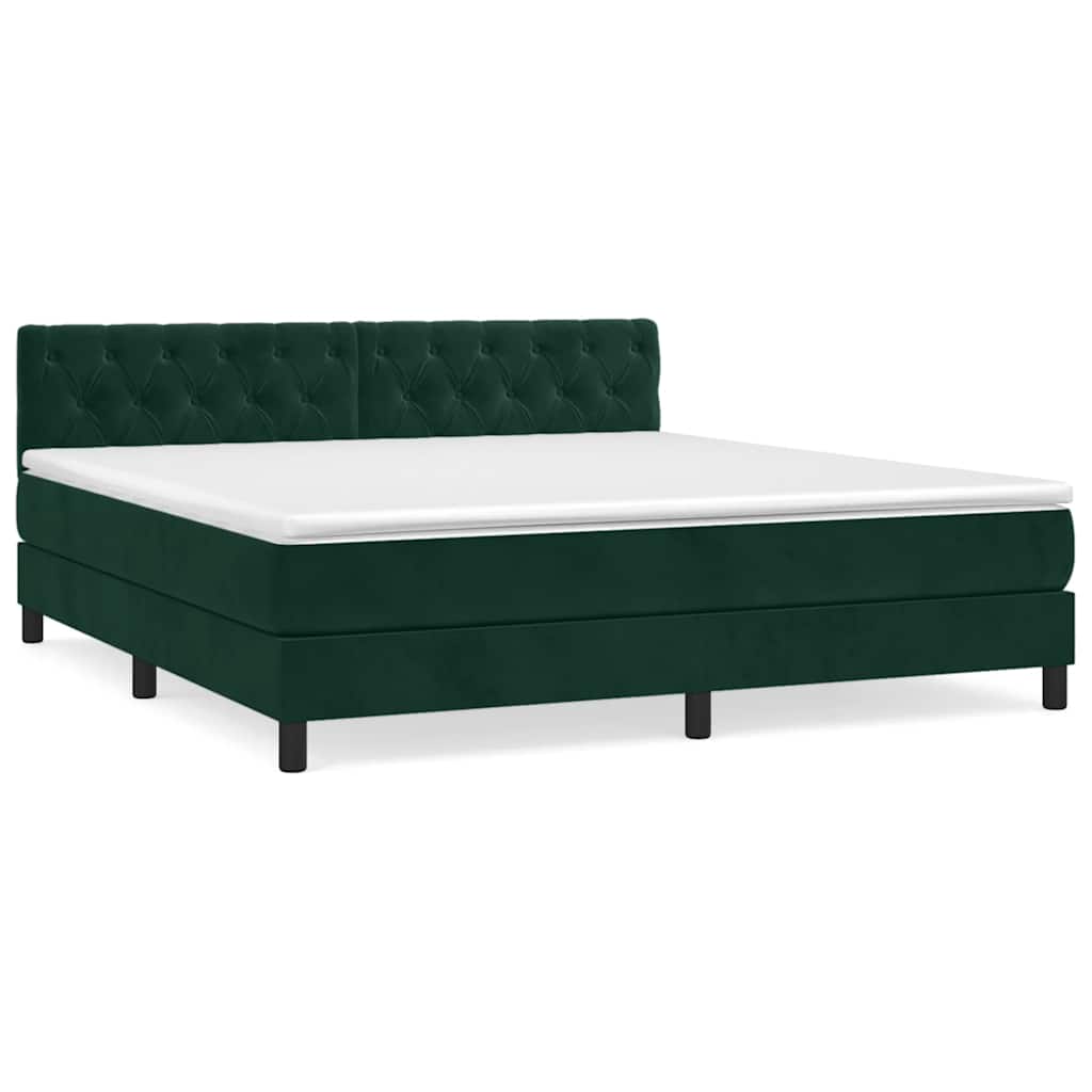 vidaXL Κρεβάτι Boxspring με Στρώμα Σκούρο Πράσινο 160x200εκ. Βελούδινο