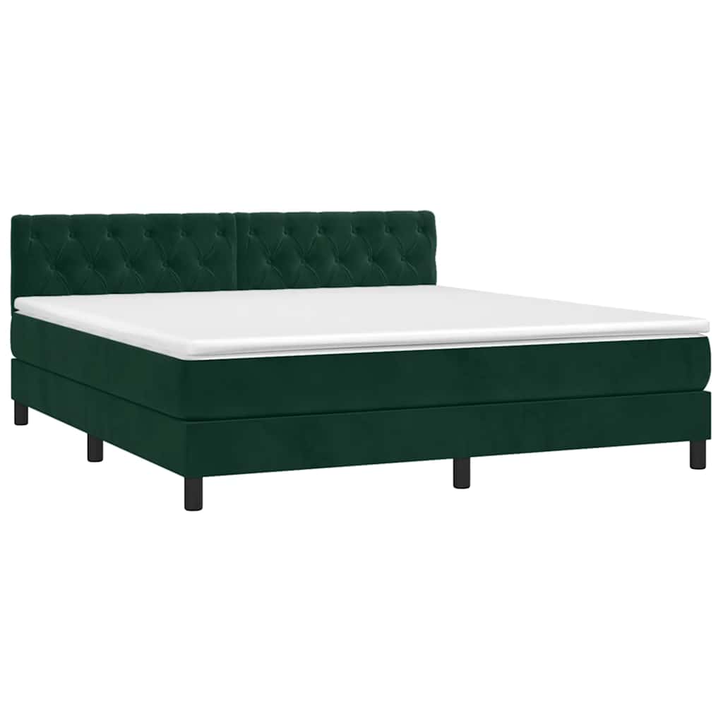 vidaXL Κρεβάτι Boxspring με Στρώμα Σκούρο Πράσινο 160x200εκ. Βελούδινο