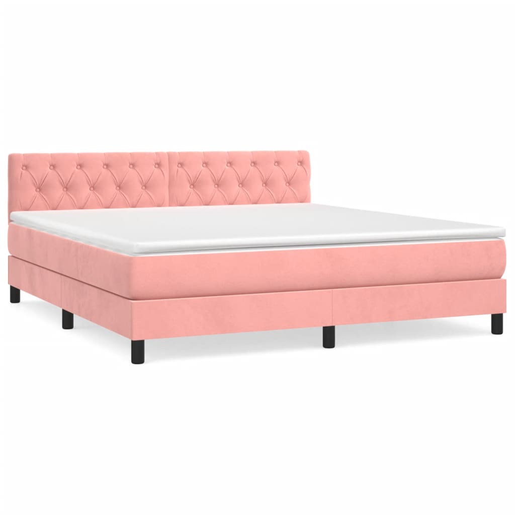 vidaXL Κρεβάτι Boxspring με Στρώμα Ροζ 160x200 εκ. Βελούδινο