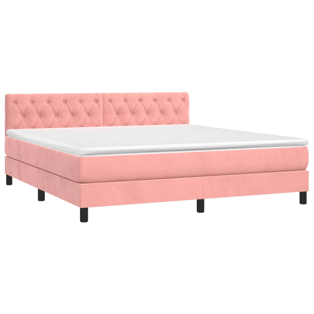 vidaXL Κρεβάτι Boxspring με Στρώμα Ροζ 160x200 εκ. Βελούδινο