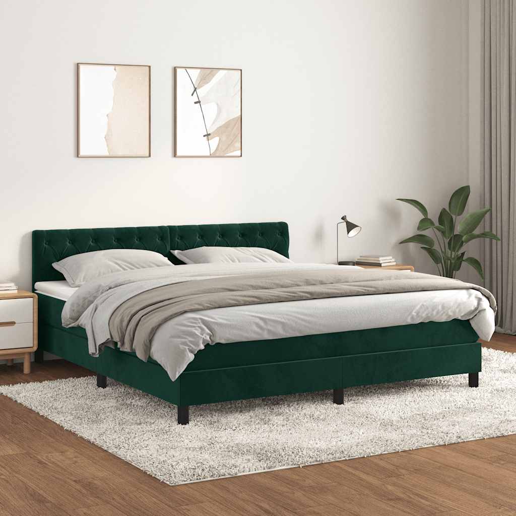 vidaXL Κρεβάτι Boxspring με Στρώμα Σκούρο Πράσινο 180x200εκ. Βελούδινο