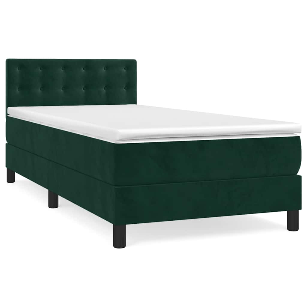 vidaXL Κρεβάτι Boxspring με Στρώμα Σκούρο Πράσινο 80x200 εκ. Βελούδινο