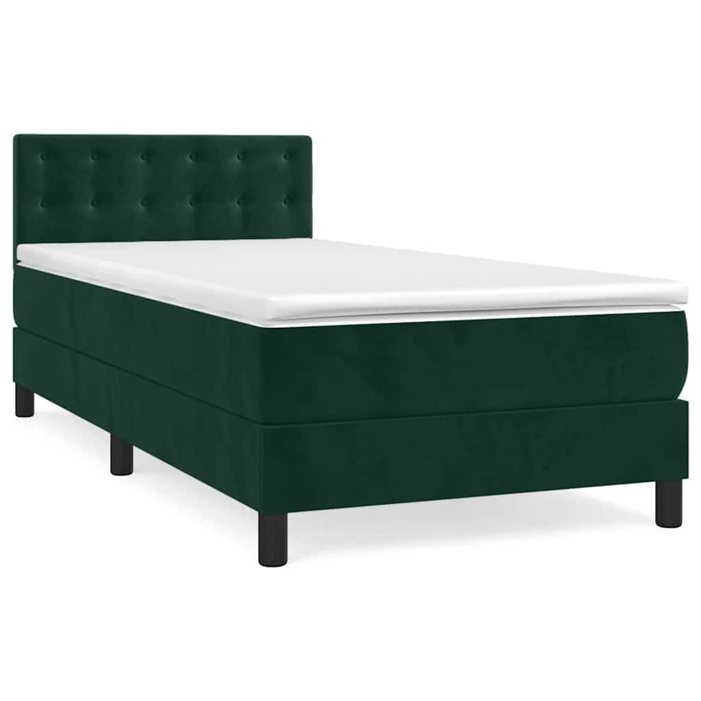 vidaXL Κρεβάτι Boxspring με Στρώμα Σκούρο Πράσινο 90x190 εκ. Βελούδινο