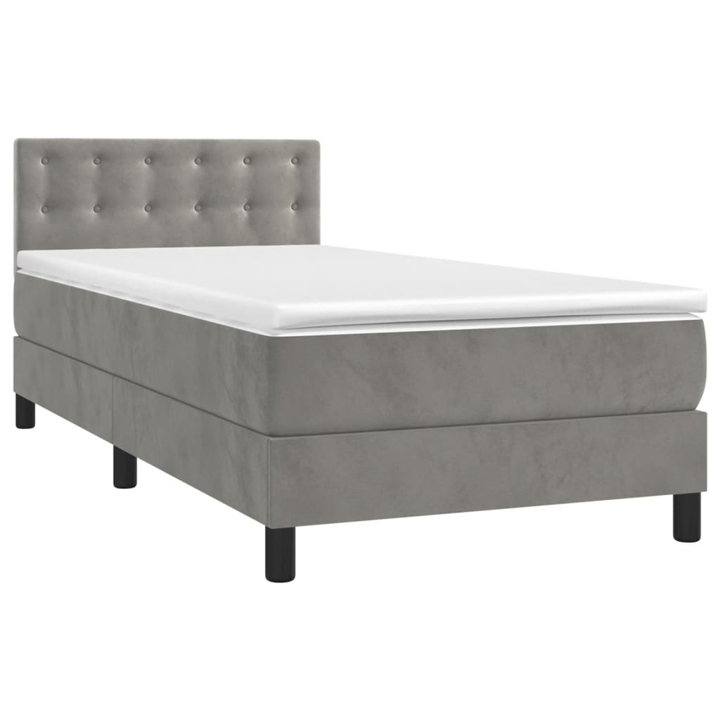 vidaXL Κρεβάτι Boxspring με Στρώμα Ανοιχτό Γκρι 90x200 εκ. Βελούδινο