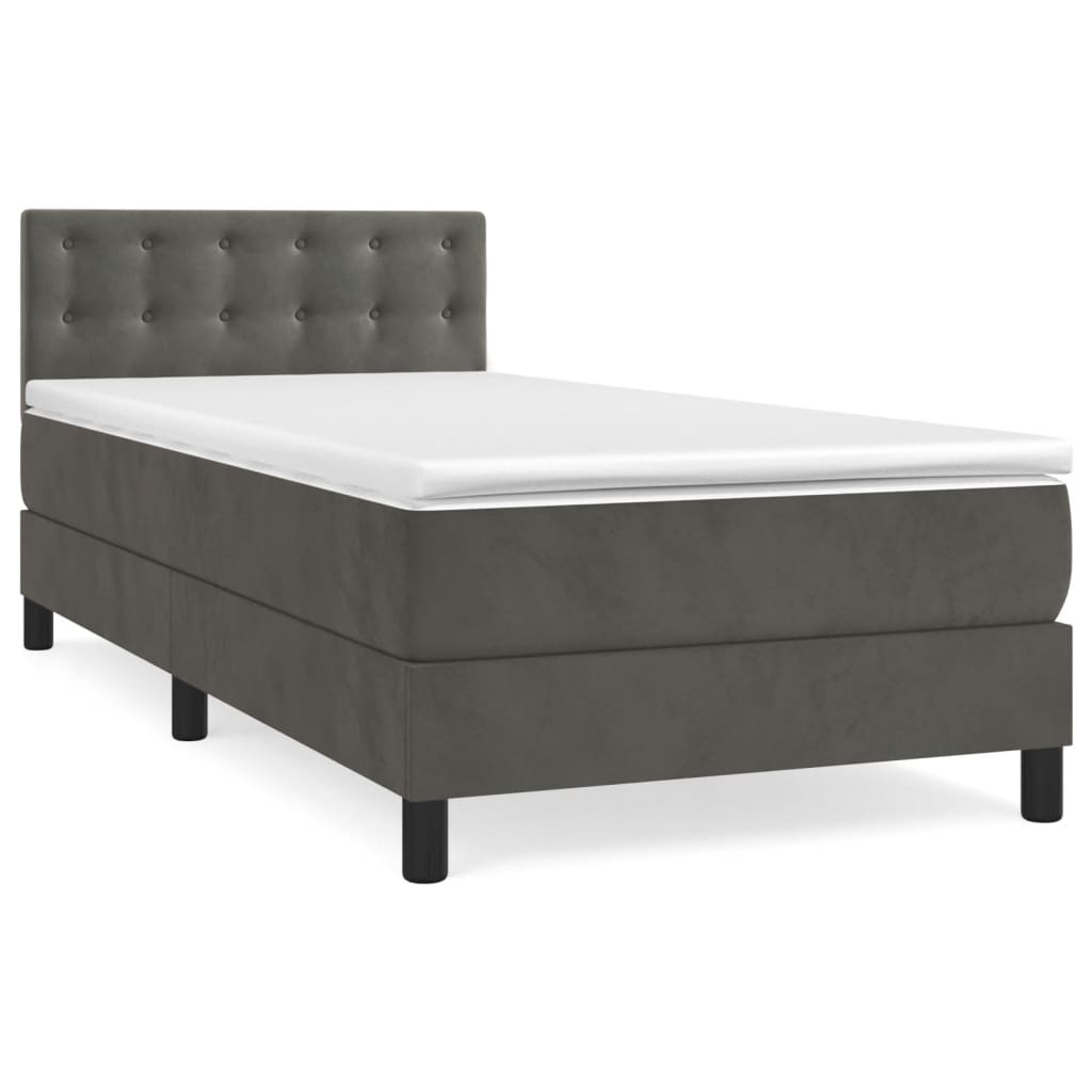 vidaXL Κρεβάτι Boxspring με Στρώμα Σκούρο Γκρι 90x200 εκ. Βελούδινο