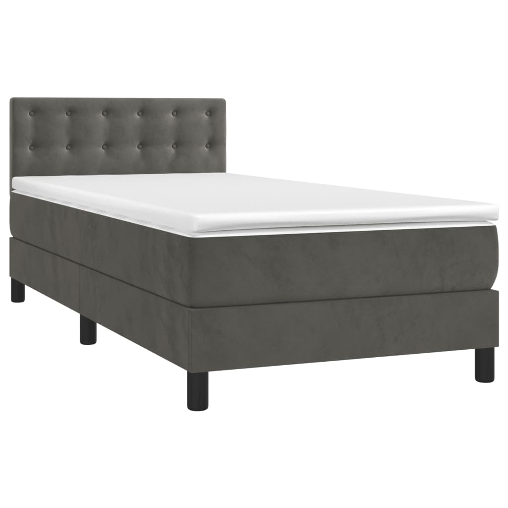 vidaXL Κρεβάτι Boxspring με Στρώμα Σκούρο Γκρι 90x200 εκ. Βελούδινο