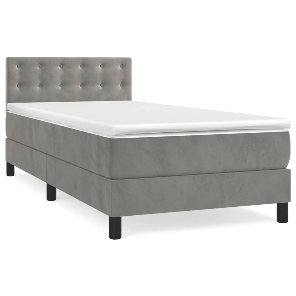 vidaXL Κρεβάτι Boxspring με Στρώμα Ανοιχτό Γκρι 100x200 εκ. Βελούδινο