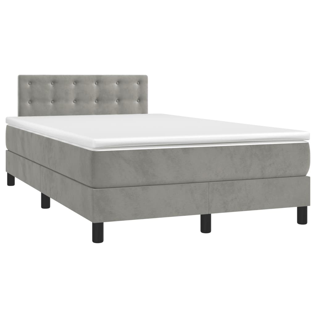 vidaXL Κρεβάτι Boxspring με Στρώμα Ανοιχτό Γκρι 120x200 εκ. Βελούδινο