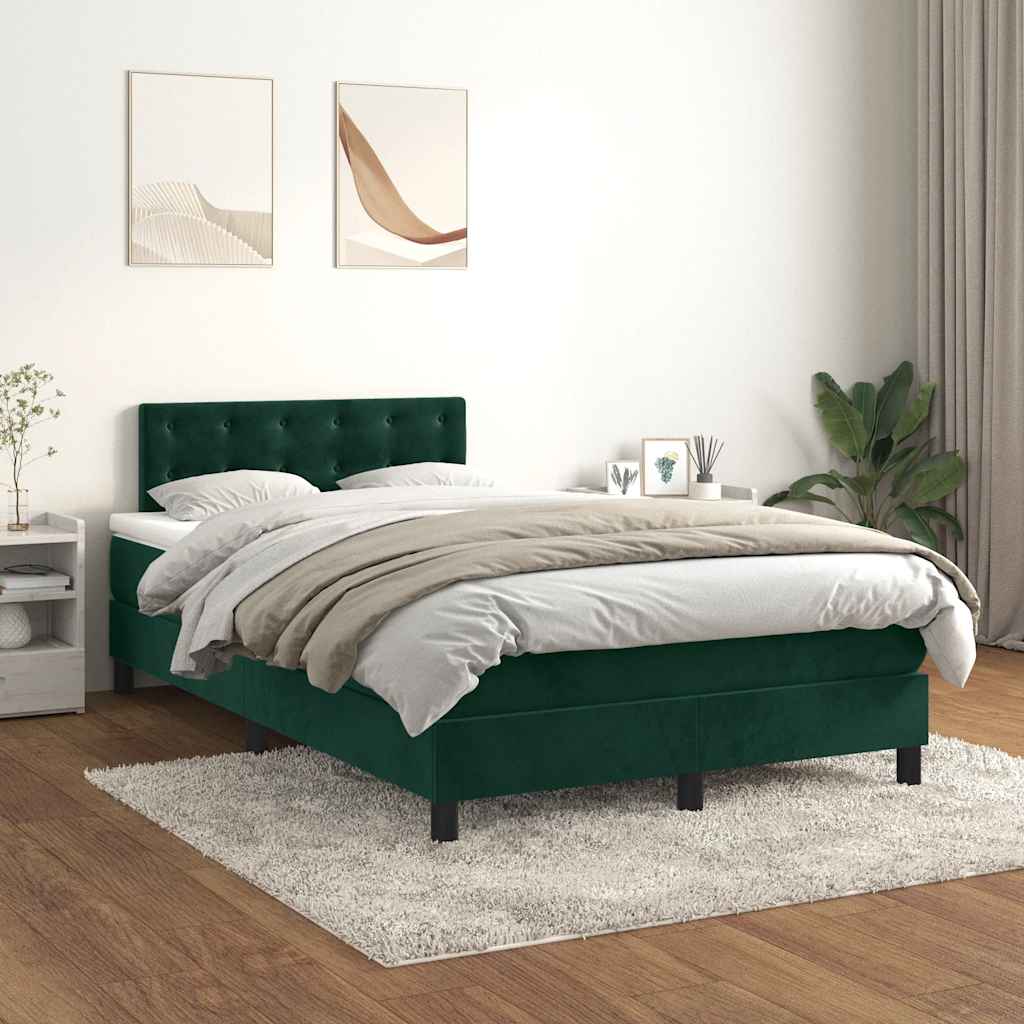 vidaXL Κρεβάτι Boxspring με Στρώμα Σκούρο Πράσινο 120x200εκ. Βελούδινο