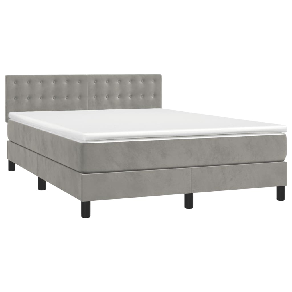 vidaXL Κρεβάτι Boxspring με Στρώμα Ανοιχτό Γκρι 140x190 εκ. Βελούδινο