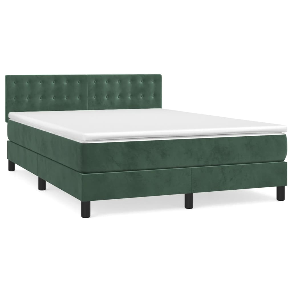 vidaXL Κρεβάτι Boxspring με Στρώμα Σκούρο Πράσινο 140x190εκ. Βελούδινο
