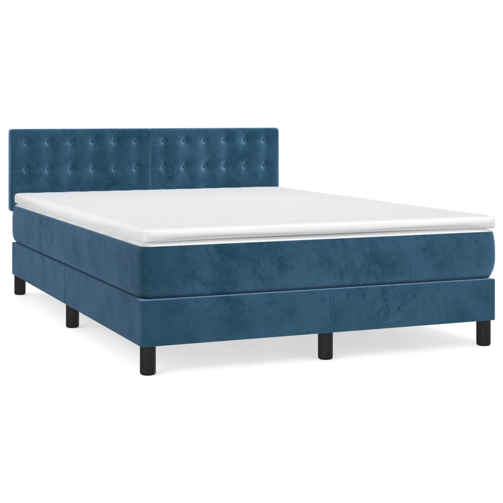 vidaXL Κρεβάτι Boxspring με Στρώμα Σκούρο Μπλε 140x190 εκ. Βελούδινο