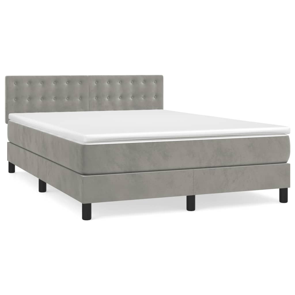vidaXL Κρεβάτι Boxspring με Στρώμα Ανοιχτό Γκρι 140x200 εκ. Βελούδινο