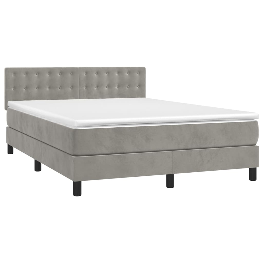 vidaXL Κρεβάτι Boxspring με Στρώμα Ανοιχτό Γκρι 140x200 εκ. Βελούδινο
