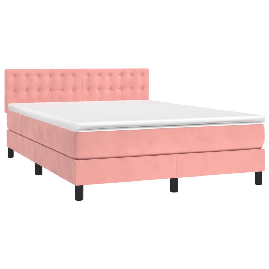 vidaXL Κρεβάτι Boxspring με Στρώμα Ροζ 140x200 εκ. Βελούδινο