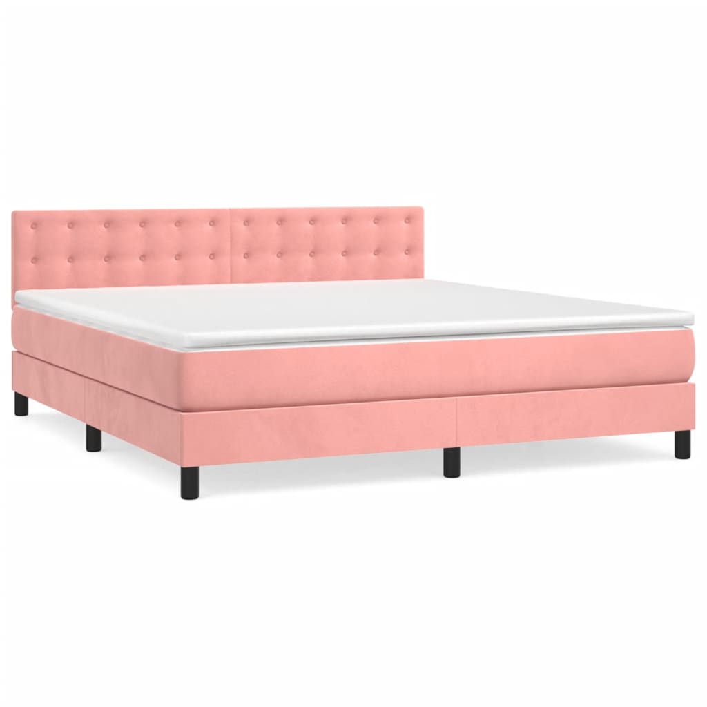 vidaXL Κρεβάτι Boxspring με Στρώμα Ροζ 180x200 εκ. Βελούδινο