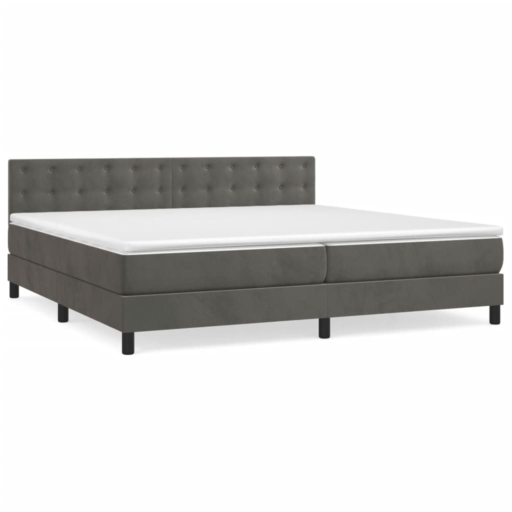 vidaXL Κρεβάτι Boxspring με Στρώμα Σκούρο Γκρι 200x200 εκ. Βελούδινο