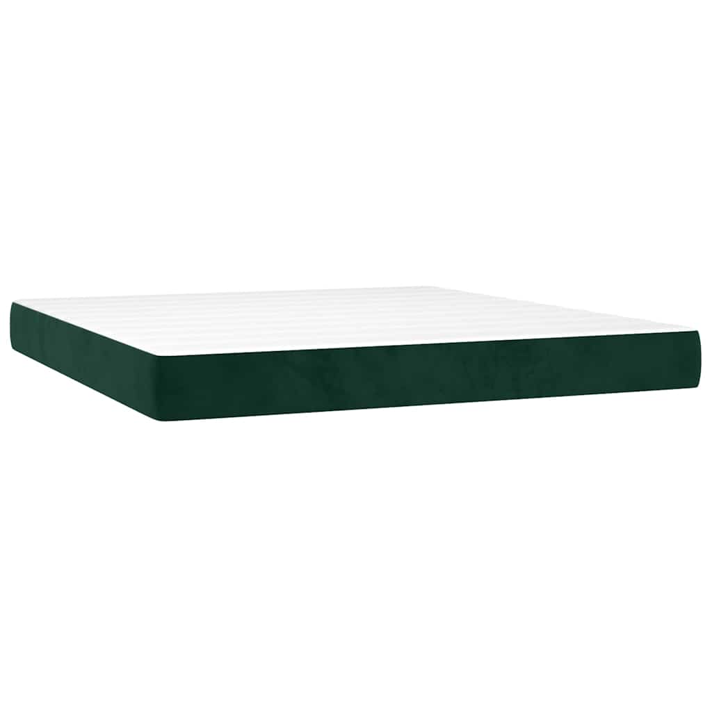 vidaXL Κρεβάτι Boxspring με Στρώμα Σκούρο Πράσινο 200x200εκ. Βελούδινο