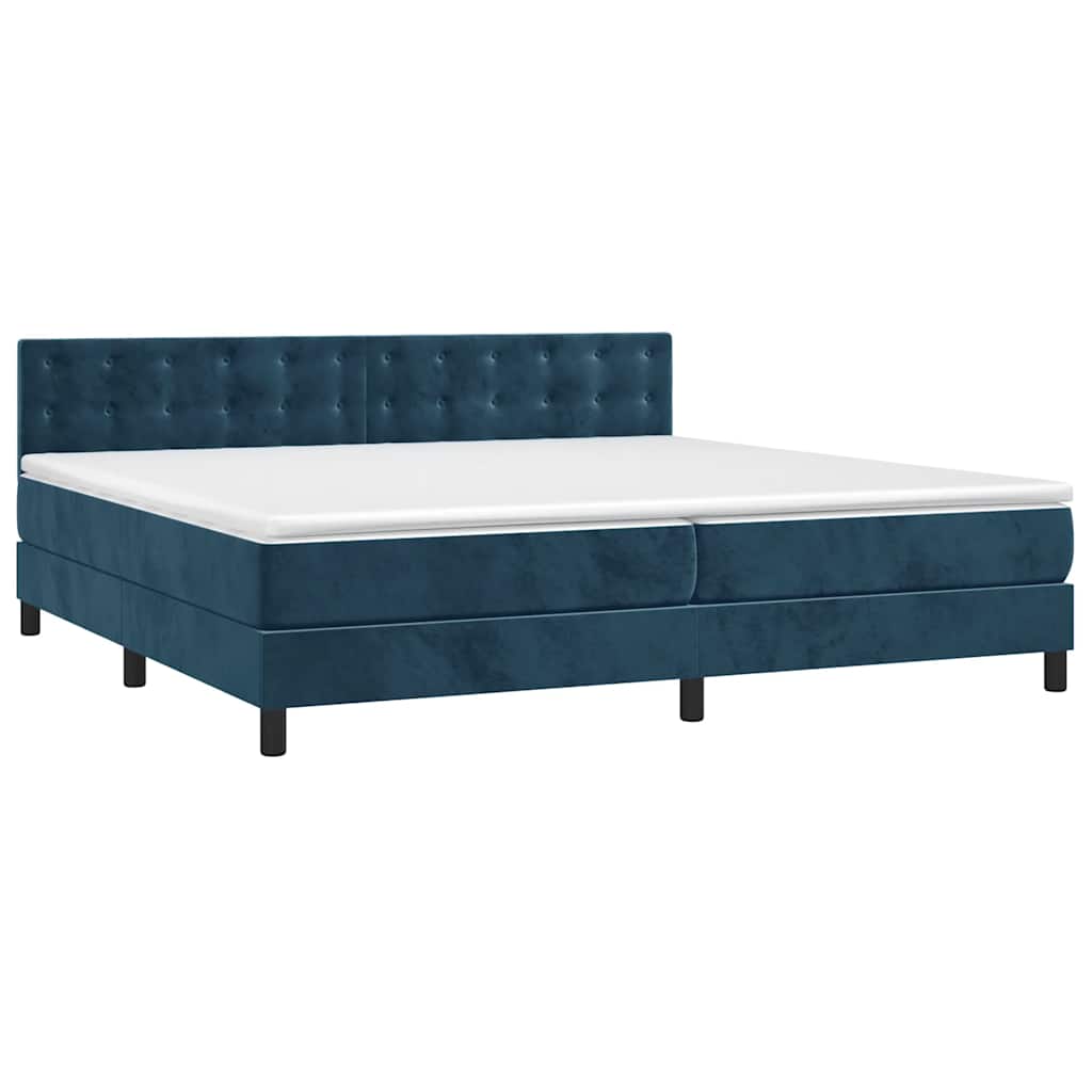 vidaXL Κρεβάτι Boxspring με Στρώμα Σκούρο Μπλε 200x200 εκ. Βελούδινο