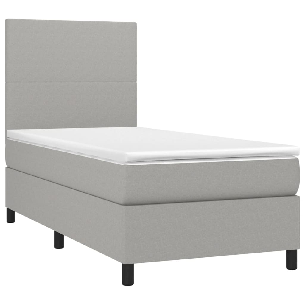 vidaXL Κρεβάτι Boxspring με Στρώμα Ανοιχτό Γκρι 90x190 εκ. Υφασμάτινο