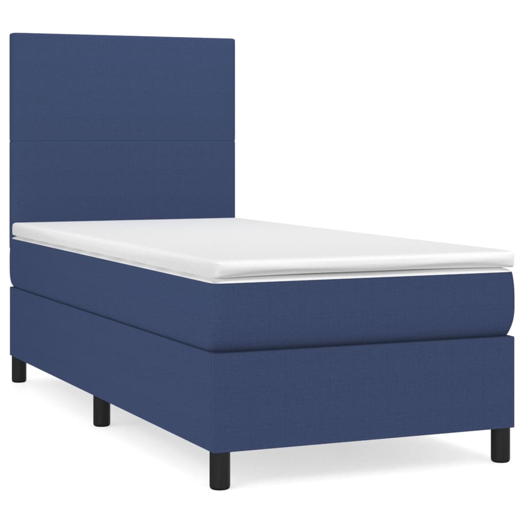 vidaXL Κρεβάτι Boxspring με Στρώμα Μπλε 90x190 εκ.Υφασμάτινο