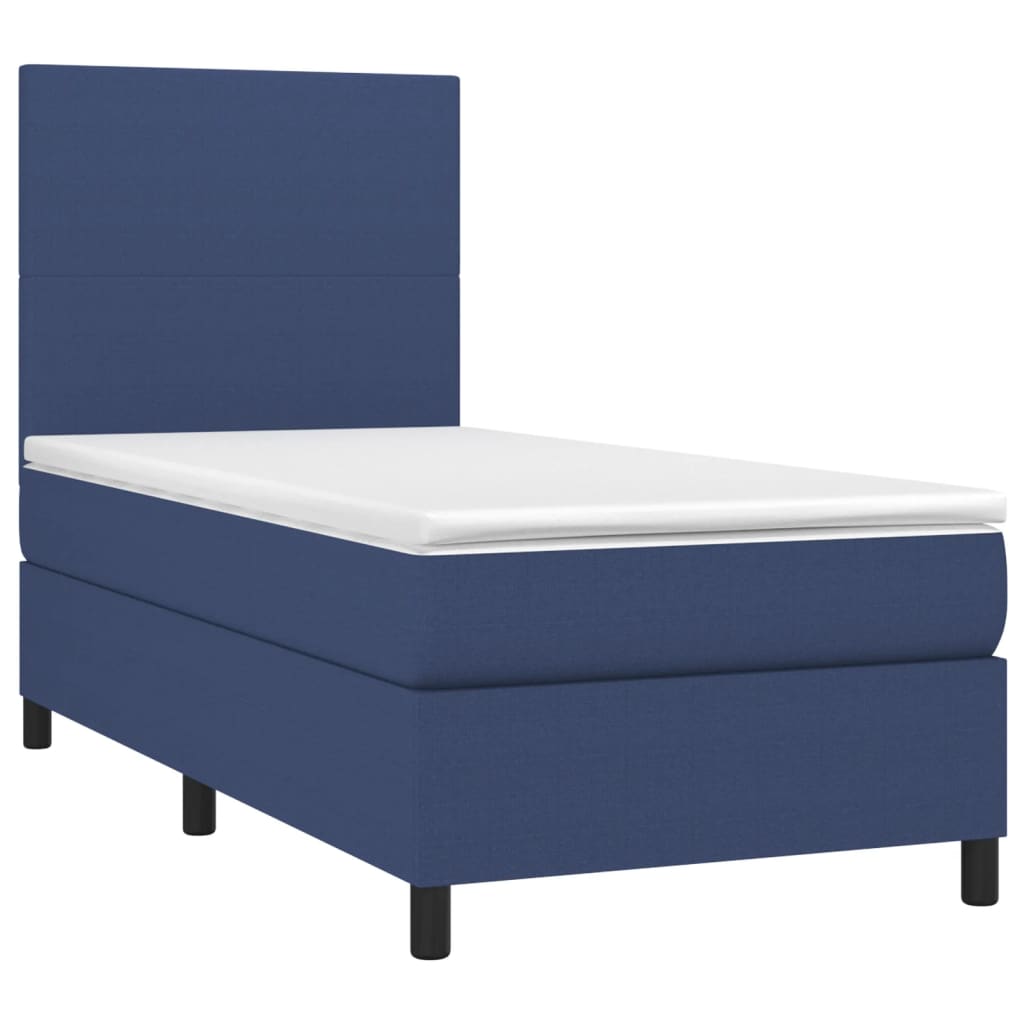vidaXL Κρεβάτι Boxspring με Στρώμα Μπλε 90x190 εκ.Υφασμάτινο