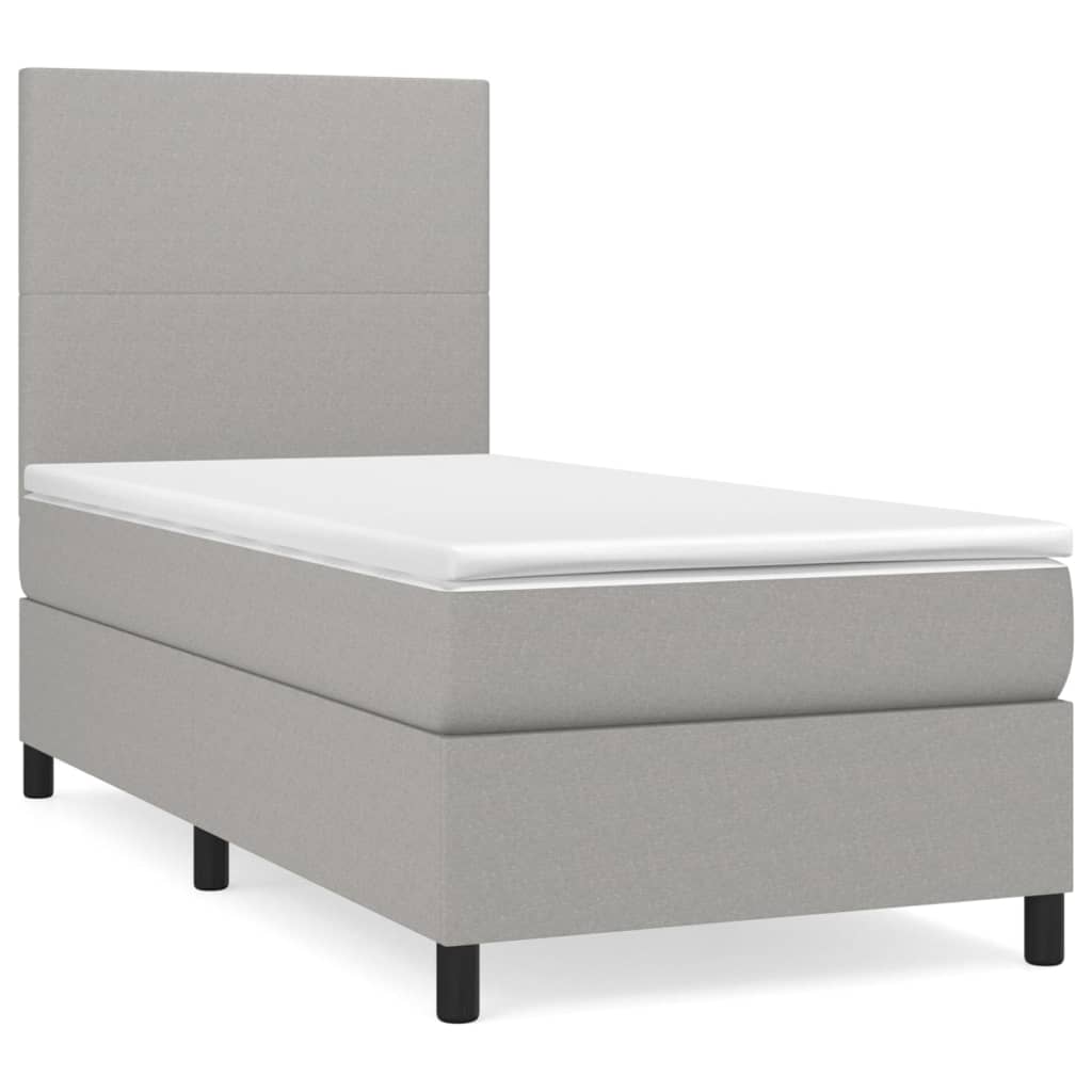 vidaXL Κρεβάτι Boxspring με Στρώμα Ανοιχτό Γκρι 90x200 εκ. Υφασμάτινο